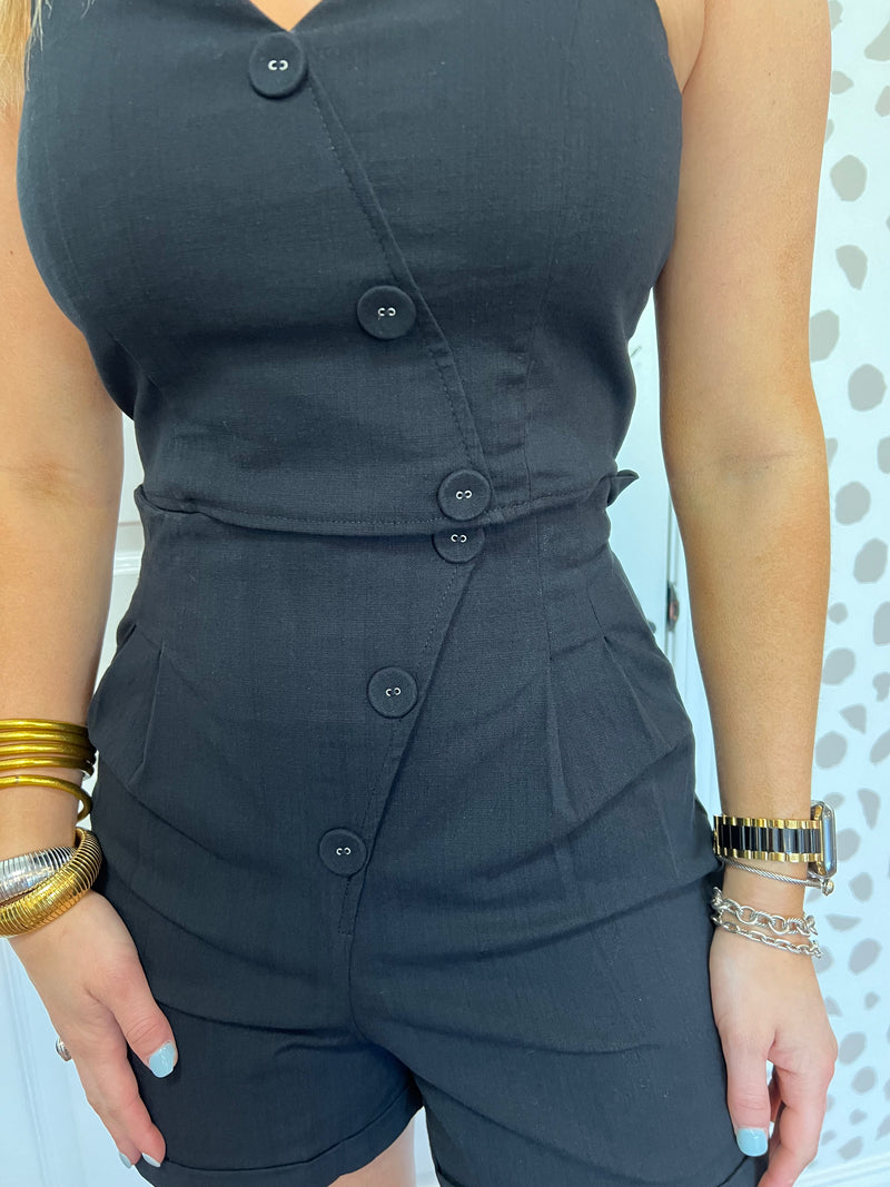 Black Button Crop Top