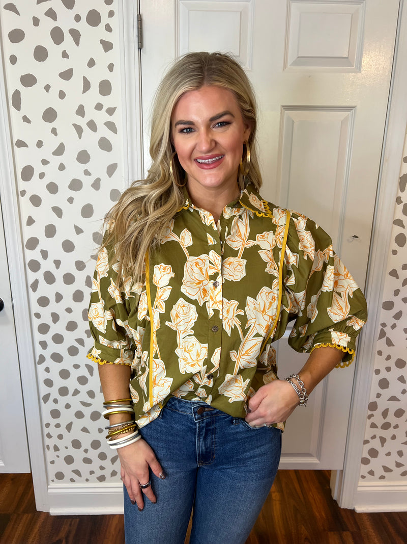 Green and Mustard Printed Top