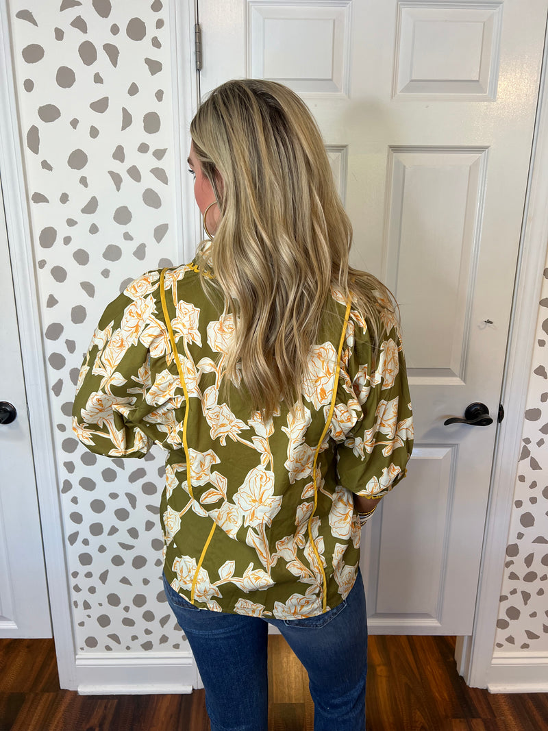 Green and Mustard Printed Top