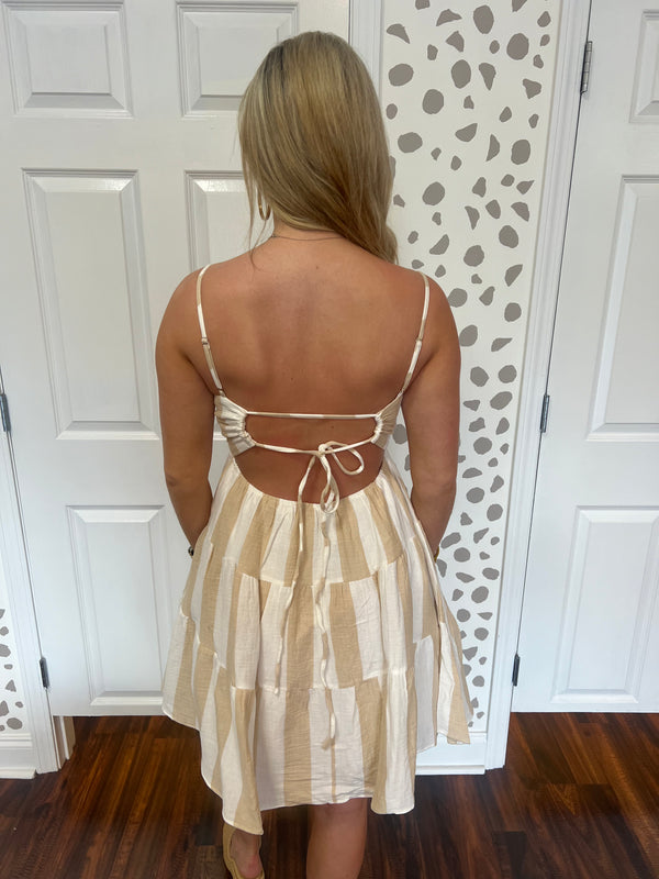 Cream/Taupe Open Back Dress