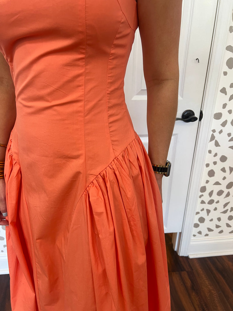 Orange Drop Waist Maxi Dress