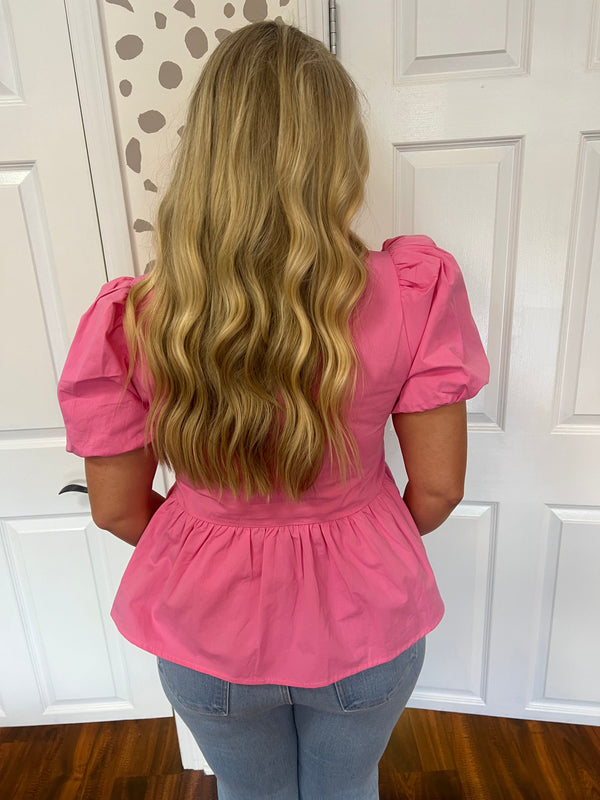 Scalloped Trim Pink Top