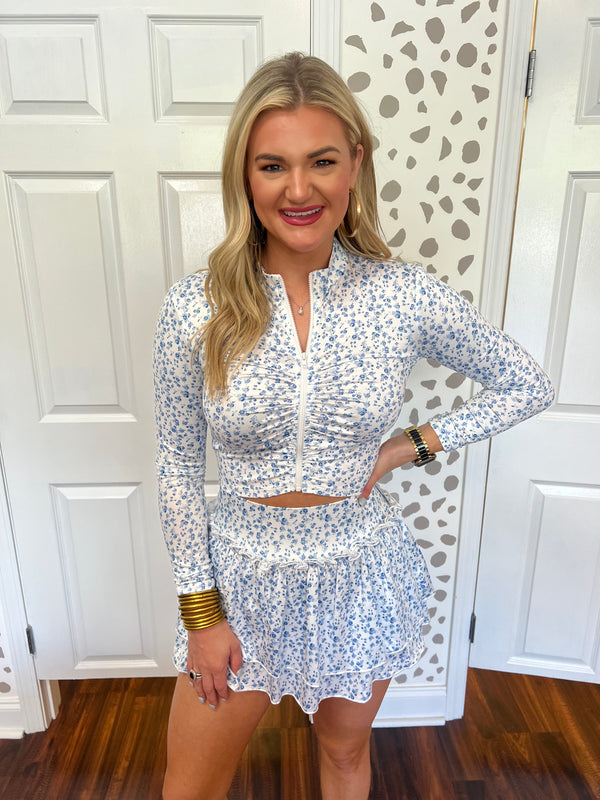 Blue Floral Athletic Zip Top
