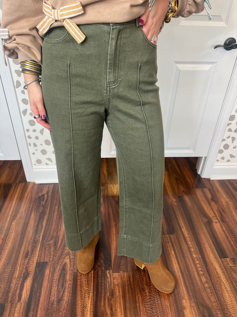 Front Seam Pants: Olive