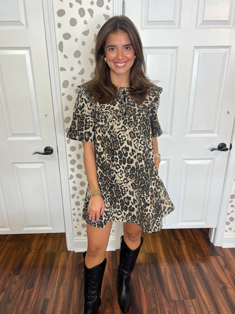 Lacy Leopard Print Mini Dress