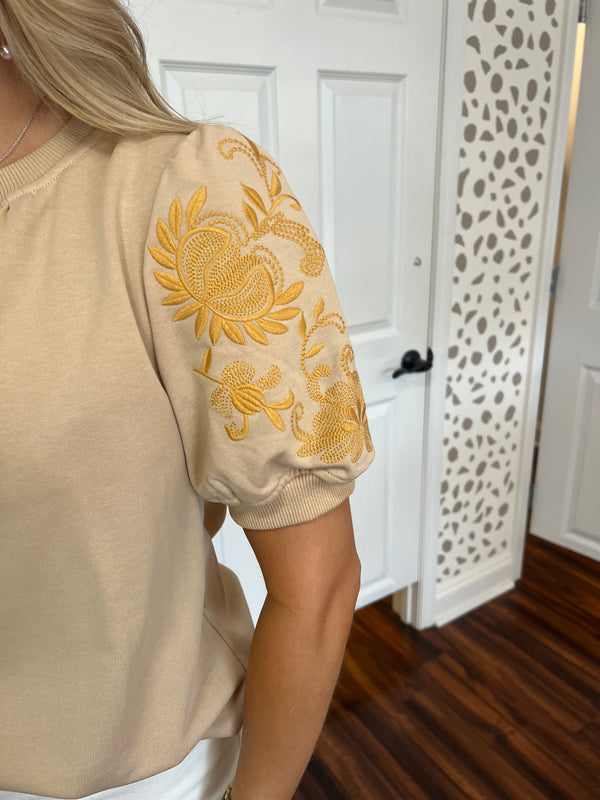 Gold Embroidered Sleeve Top