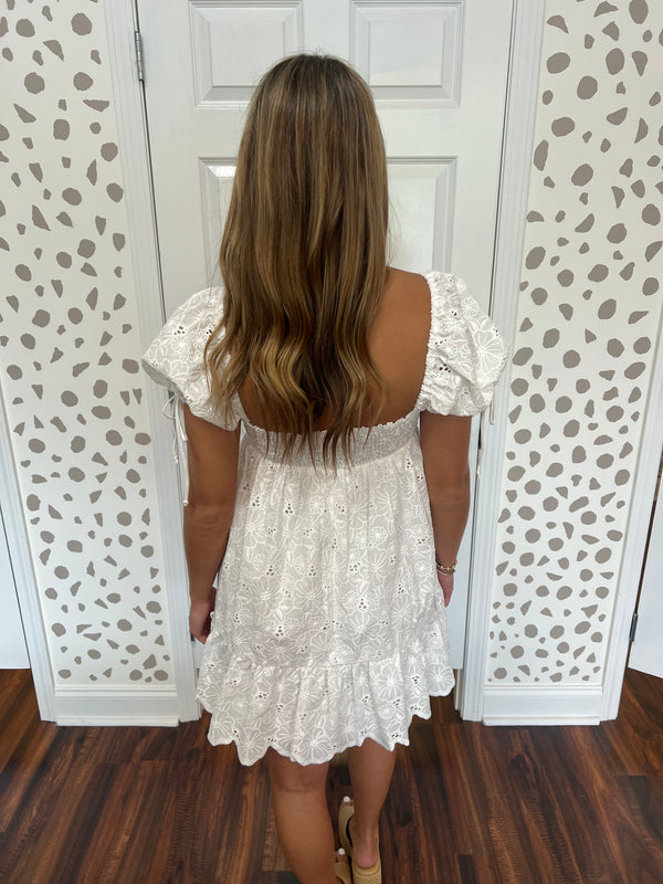 White Floral Detail Baby Doll Dress