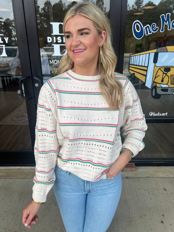 Pink and Green Detail Sweater