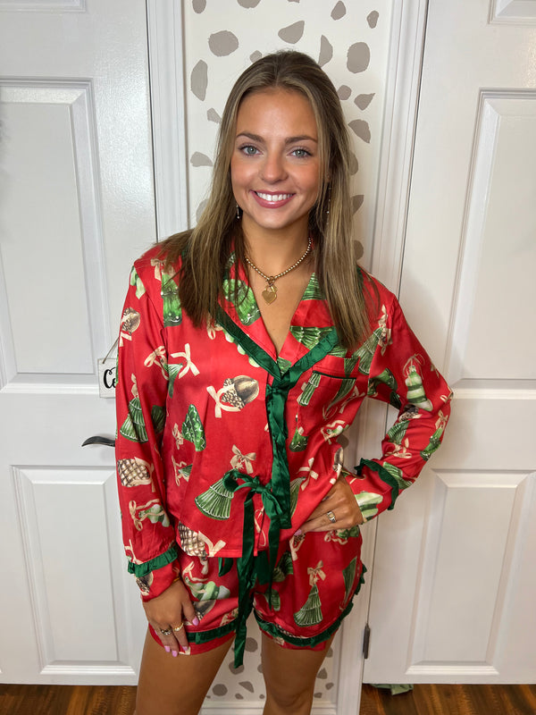 Christmas Print Satin PJ Set