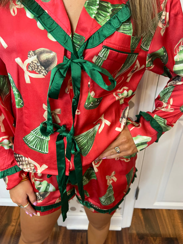 Christmas Print Satin PJ Set