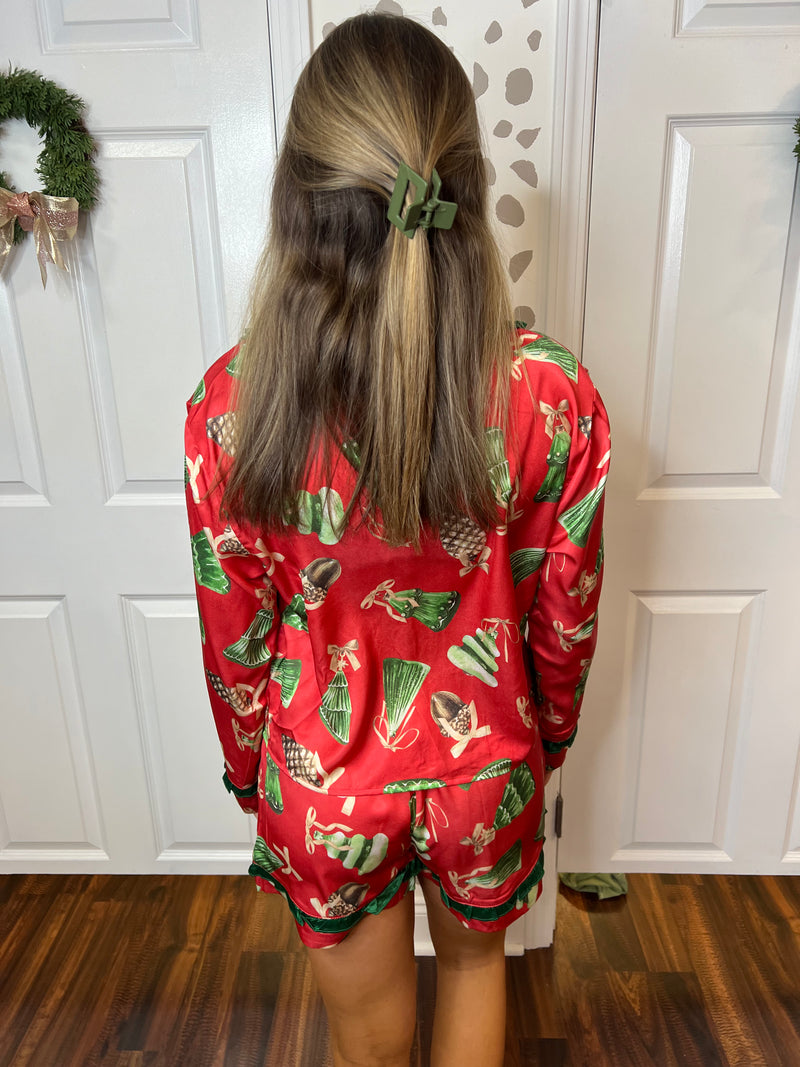 Christmas Print Satin PJ Set