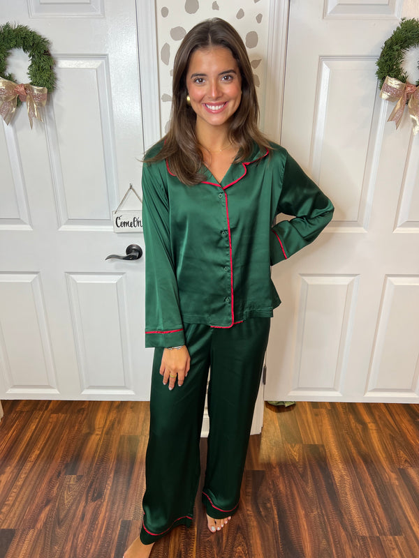 Green Silk Holiday PJ Set