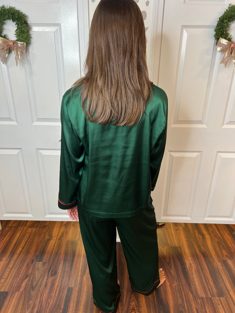 Green Silk Holiday PJ Set