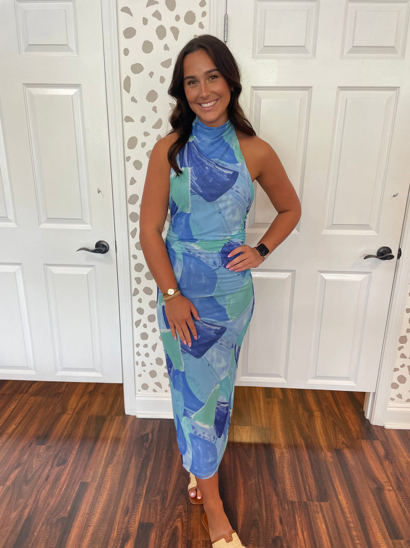 Blue Marble Midi Dress