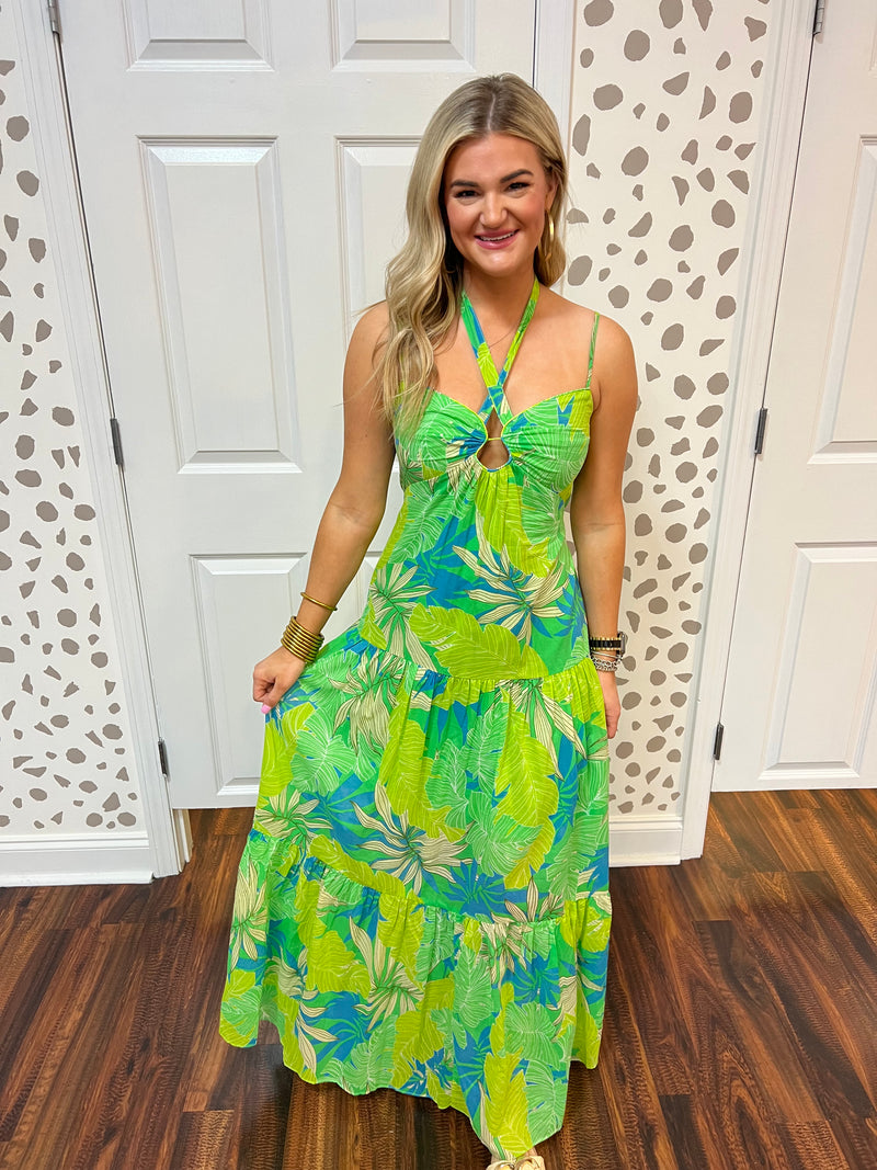 Tropical Leaf Maxi Dress