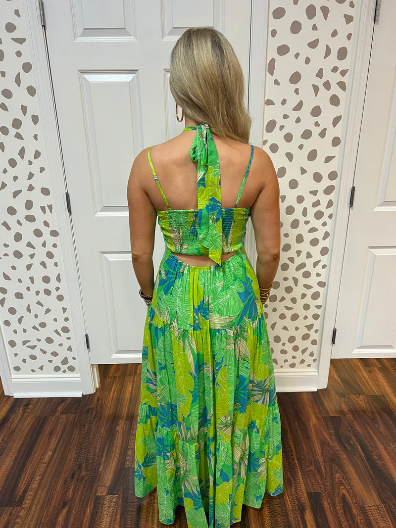 Tropical Leaf Maxi Dress