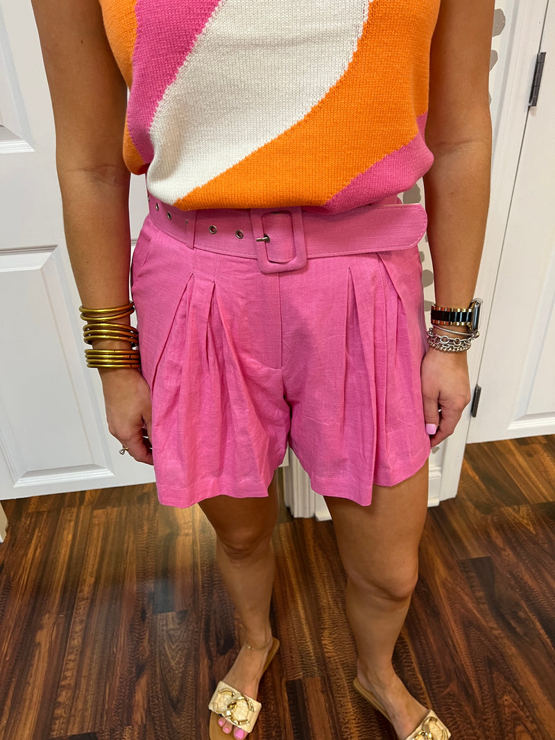 Bubblegum Pink Belted Shorts