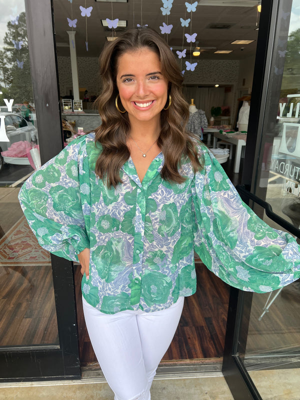 Green/Blue Combo Blouse