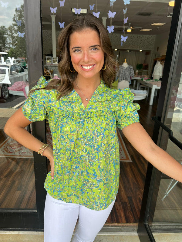 Chartreuse Floral Blouse