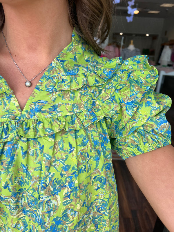 Chartreuse Floral Blouse