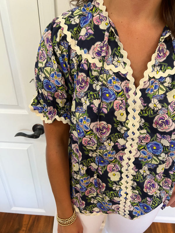 Navy Combo Ric Rac Top
