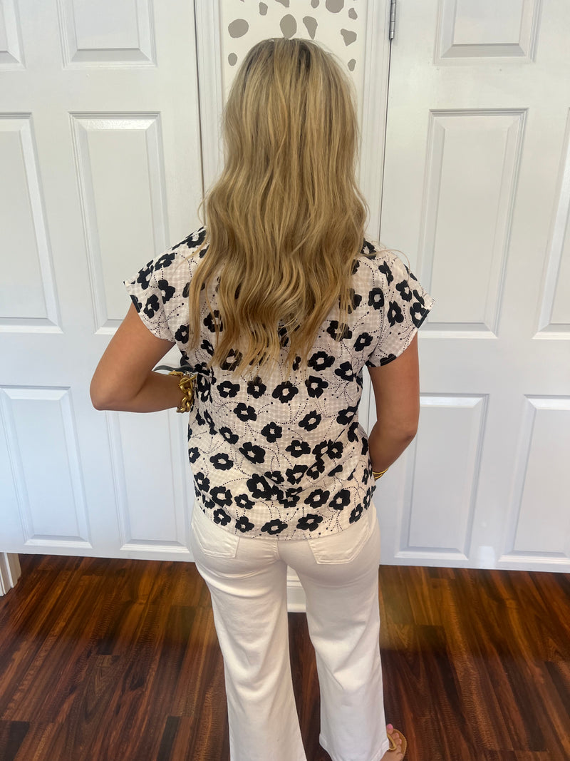 Black/Cream Floral Print Top