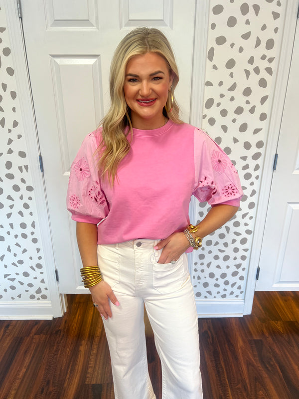 Baby Pink Contrast Sleeve Top