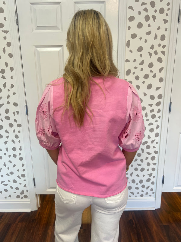 Baby Pink Contrast Sleeve Top