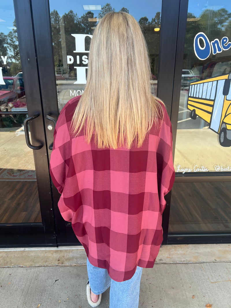 Burgundy Check Oversized Top