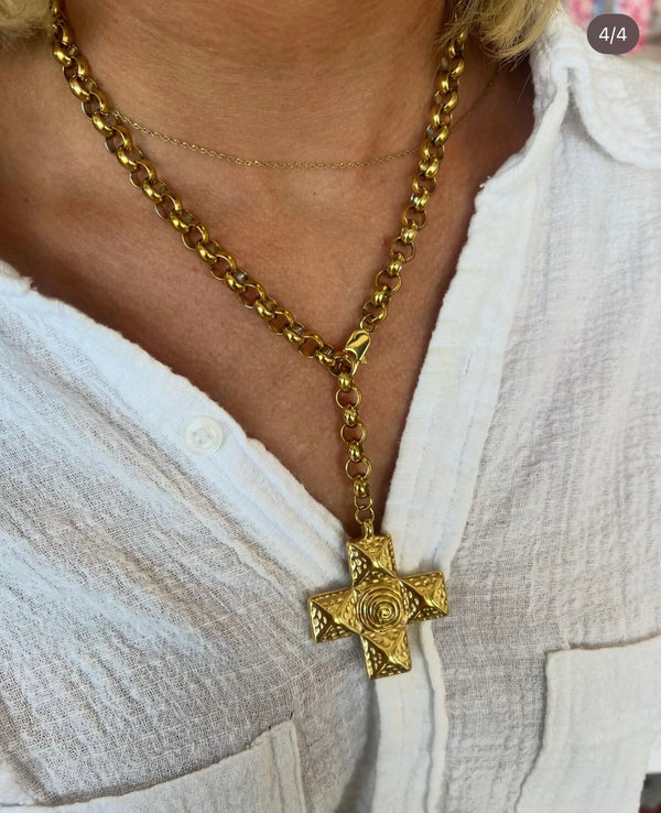 Gold Chunky Cross Necklace