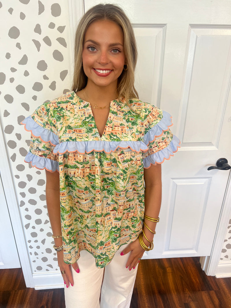 Green Peach Frill Top