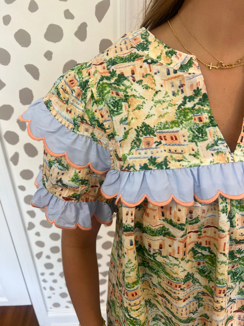 Green Peach Frill Top