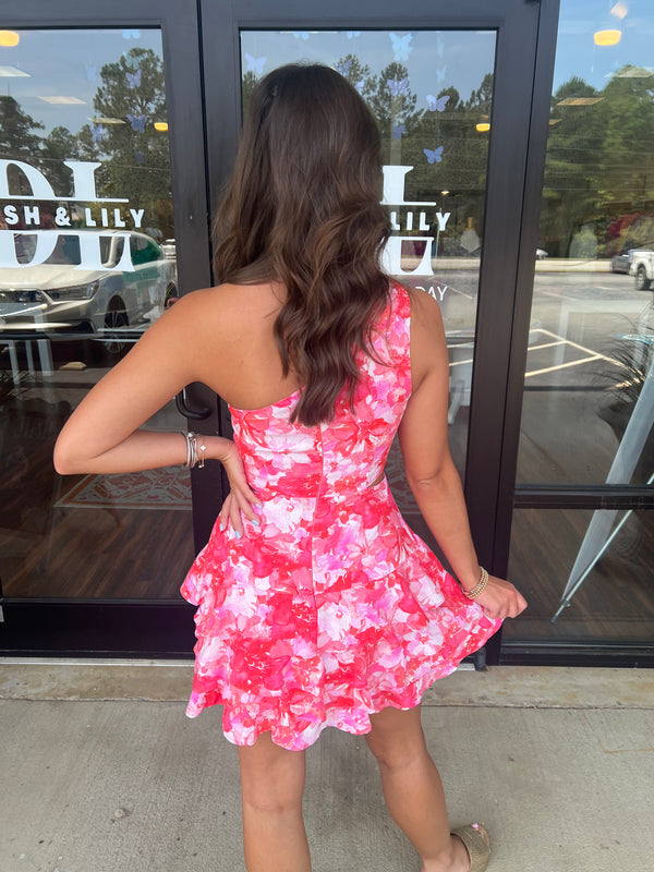 Red/Coral Ruffle Slit Dress