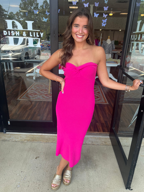 Pink Knit Midi Dress