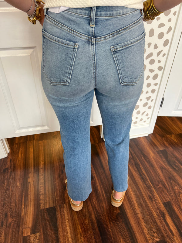 Distressed Knee Slim Straight Jeans