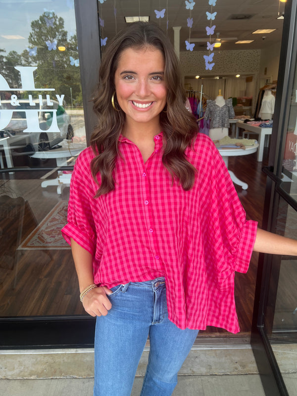 Red Check Oversized Top