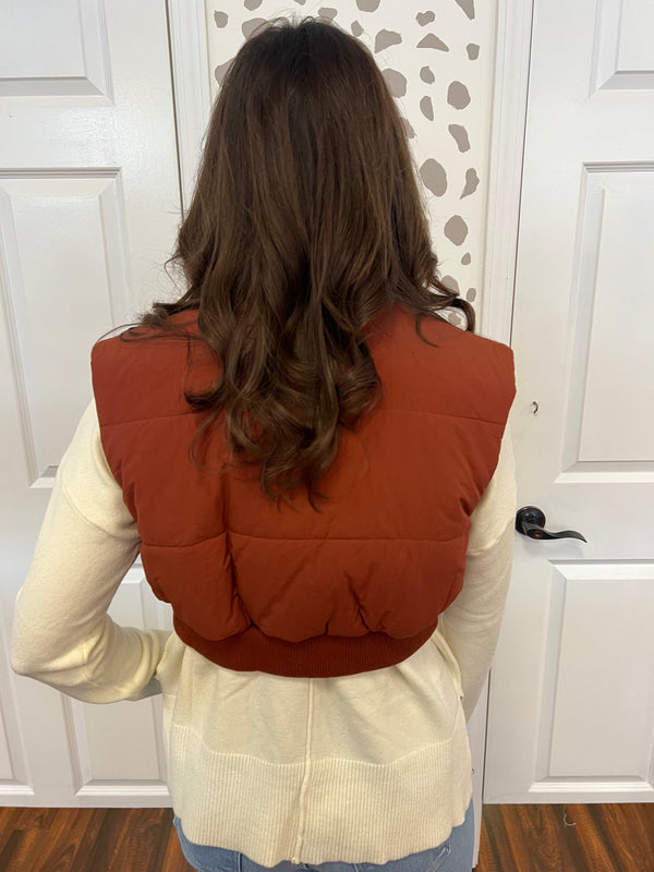 Cropped Puffer Vest- Camel
