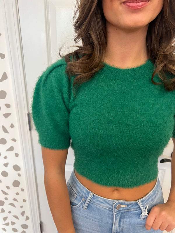 Kelly Green Cropped Sweater Top