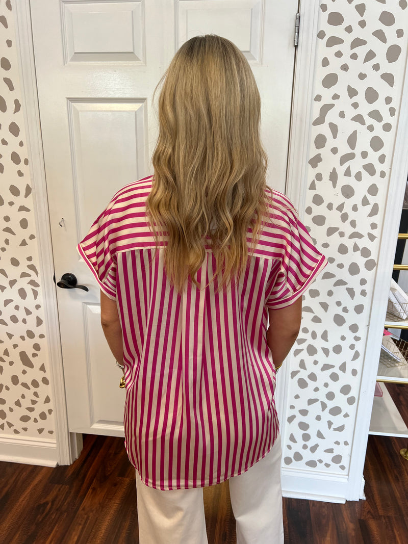 Silk Stripe Top- PINK