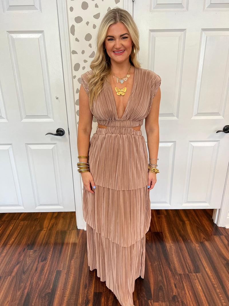 Taupe Shimmer Maxi Dress