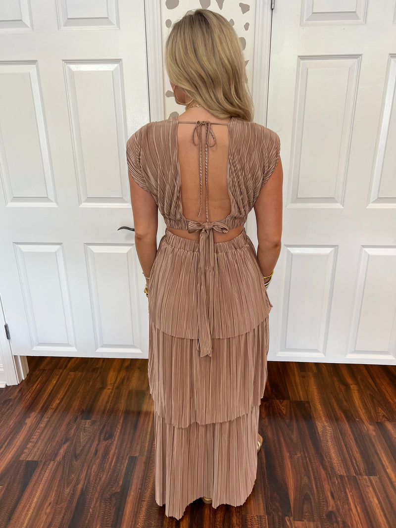 Taupe Shimmer Maxi Dress