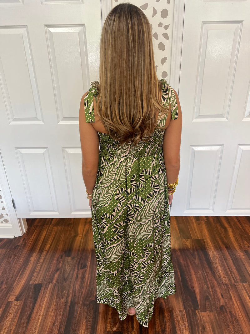 Olive Silk Maxi Dress