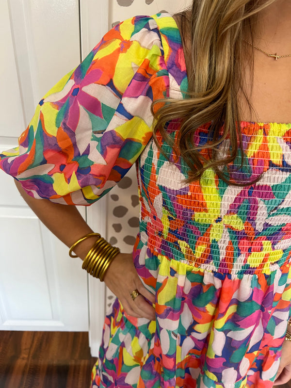 Neon Puff Sleeve Dress