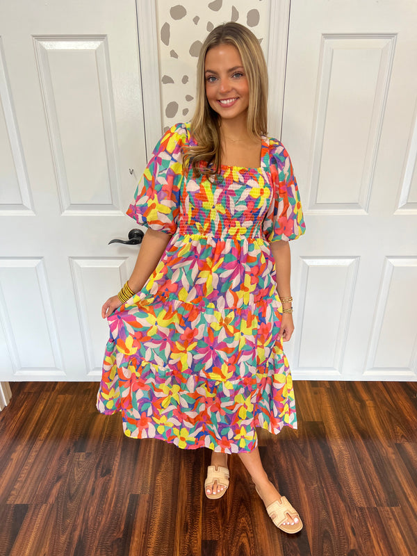 Neon Puff Sleeve Dress