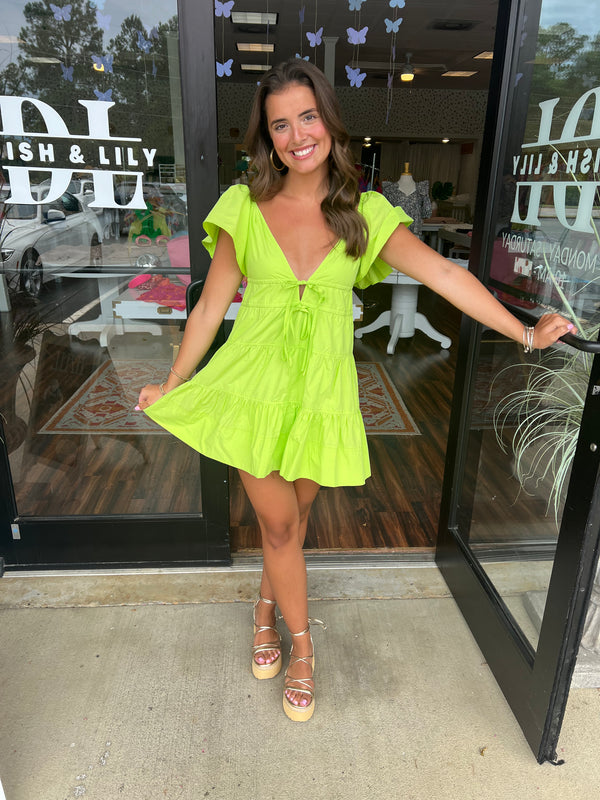 Lime Front Tie Dress