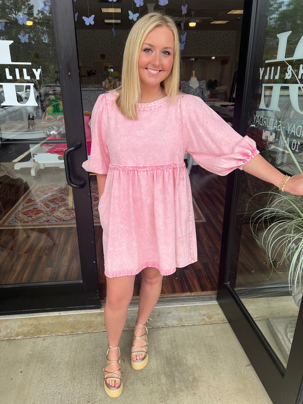 Pink Denim Boxy Dress