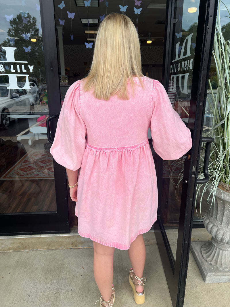 Pink Denim Boxy Dress