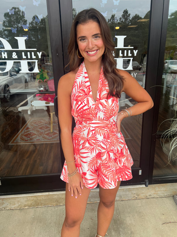 Summer Orange Halter Romper
