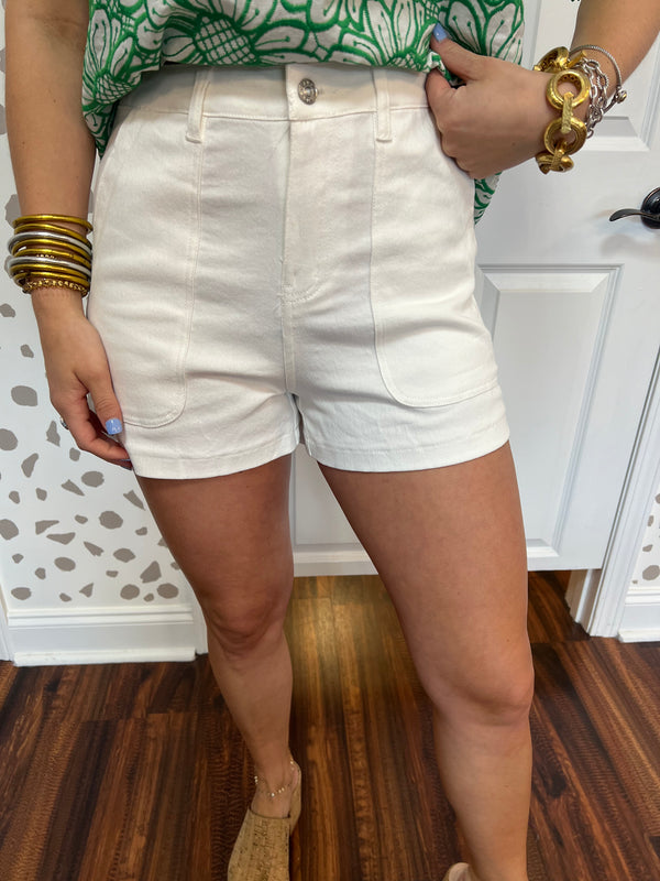 Front Pocket White Shorts