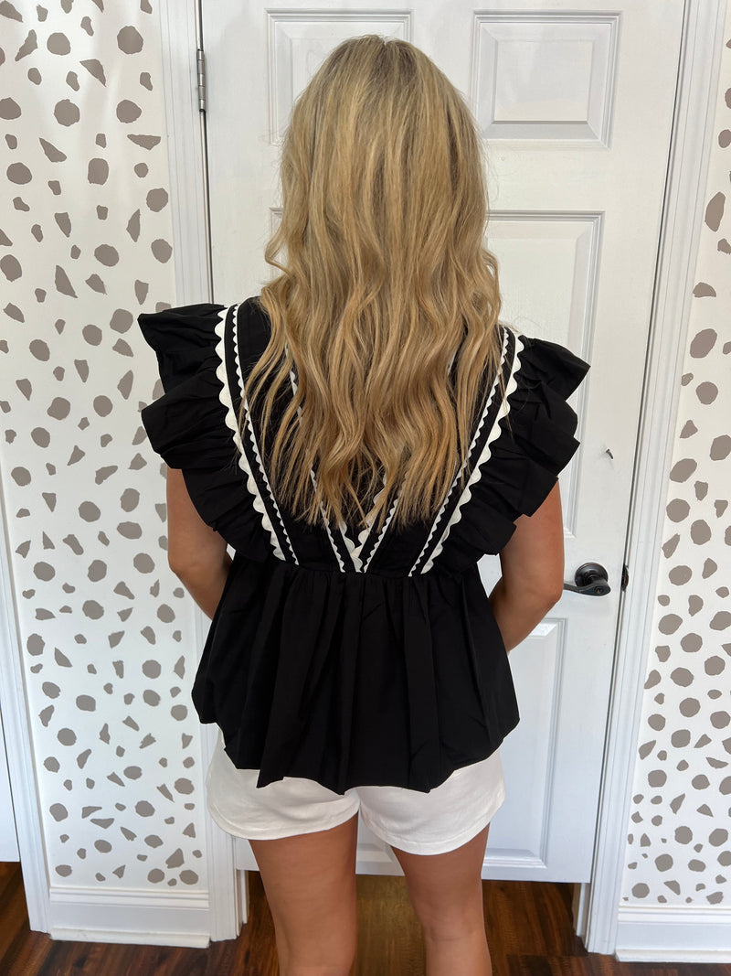 Preppy Trim Black Top